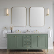 305-V72-3AF Chicago 72" Free Standing or Wall Mounted Double Basin Poplar Wood Vanity Set with 3 cm Arctic Fall Solid Surface Vanity Top and Rectangular Sinks - Whitewashed by