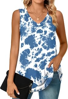 Women's Long Tunic Tank to Wear with Leggings Summer V-Neck Sleeveless Tops Loose Shirts