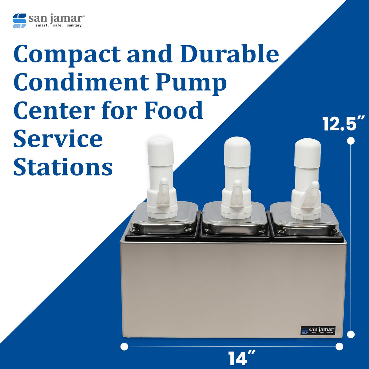 CFS Jamar Stainless Steel Condiment Pump Service Center with 3 Wells Black Jars by San Jamar – 14 inches x 7.875 inches x 12.5 inches, 1.0 fluid_ounces, Model P9713