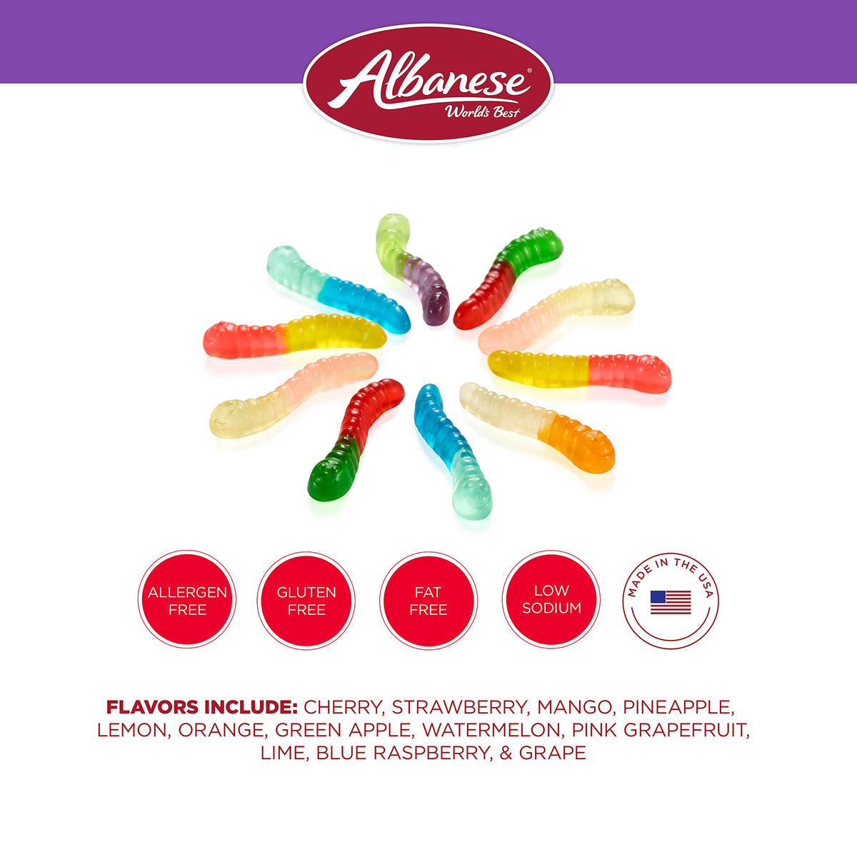 Albanese Mini Worms / 36 oz (Pack of 2) / Orange,blue,lime,pink Gummy Candy