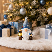 KnomeKo Lighted Christmas Gnome Figurine, Blue Snowman Lantern, 6 Inch