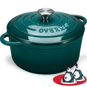 Overmont Cast Iron Dutch Oven, 7 Quart, Bottle Green