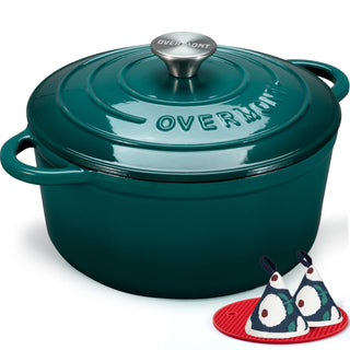 Overmont Cast Iron Dutch Oven, 7 Quart, Bottle Green