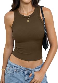 Womens Cotton Ribbed Crop Tank Tops Fitted Summer Sleeveless Shirt