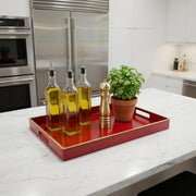 Umisriro Decorative Serving Tray, Plastic Rectangular with Handles, Red