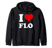 Red Heart I Love Flo Zip Hoodie by I Heart Flo – Black, Model Y2Q0HH9TWMG