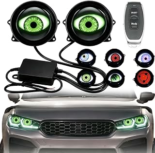 Dynamic Devil Eyes LED Headlight Kit – 33 Modes Eyeball Headlights | with Remote, Synchronized Blinking Demon Eye for Car SUV Truck, Perfect Halloween Car Accessories