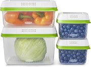 Rubbermaid FreshWorks Produce Saver, Medium and Large Storage Containers, 8-Piece Set, Set of 4, Med & Lg, Clear