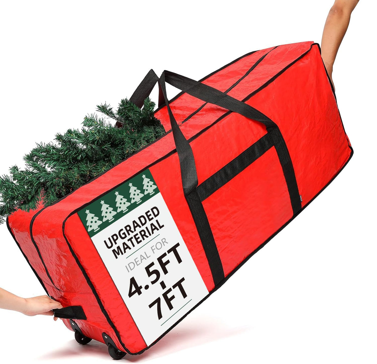 Homest Artificial Tree Storage Bag, 4.5-7 Foot Capacity, Red with Wheels