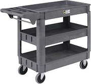 Global Industrial Small Deluxe 3 Shelf Plastic Utility & Service Cart, 5" Rubber Casters, 40" L x 17" W x 33" H