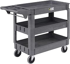 Global Industrial Small Deluxe 3 Shelf Plastic Utility & Service Cart, 5" Rubber Casters, 40" L x 17" W x 33" H