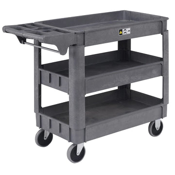 Small Deluxe 3 Shelf Plastic Utility & Service Cart by Global Industrial – Plastic, Gray, Model 242083