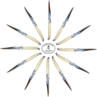 French Dubost Laguiole Steak Knives 66160 Cream Marble Set of 12