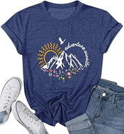 Adventure Awaits Hiking Tops Women Graphic Tees Nature Mountain Shirt