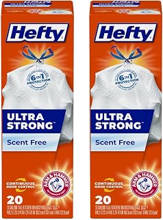 Hefty Ultra Strong Tall Kitchen Trash Bags, Unscented, 13 Gallon, 20 Count (Pack - 2)