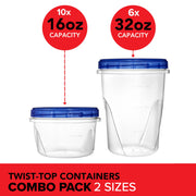 Combo Plastic Food Containers with Lids by Stock Your Home – 16 Count, 32.0 ounces, Plastic, Blue, Pack of 16