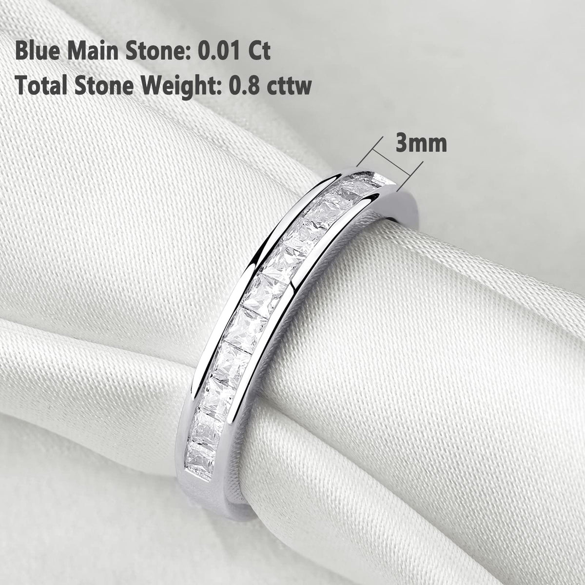 Princess Wedding Bands for Women Channel Half Eternity by Newshe Jewellery – 9, Gemstone, Princess Cut Cubic Zirconia, Model BR0757_BAND_9-JP