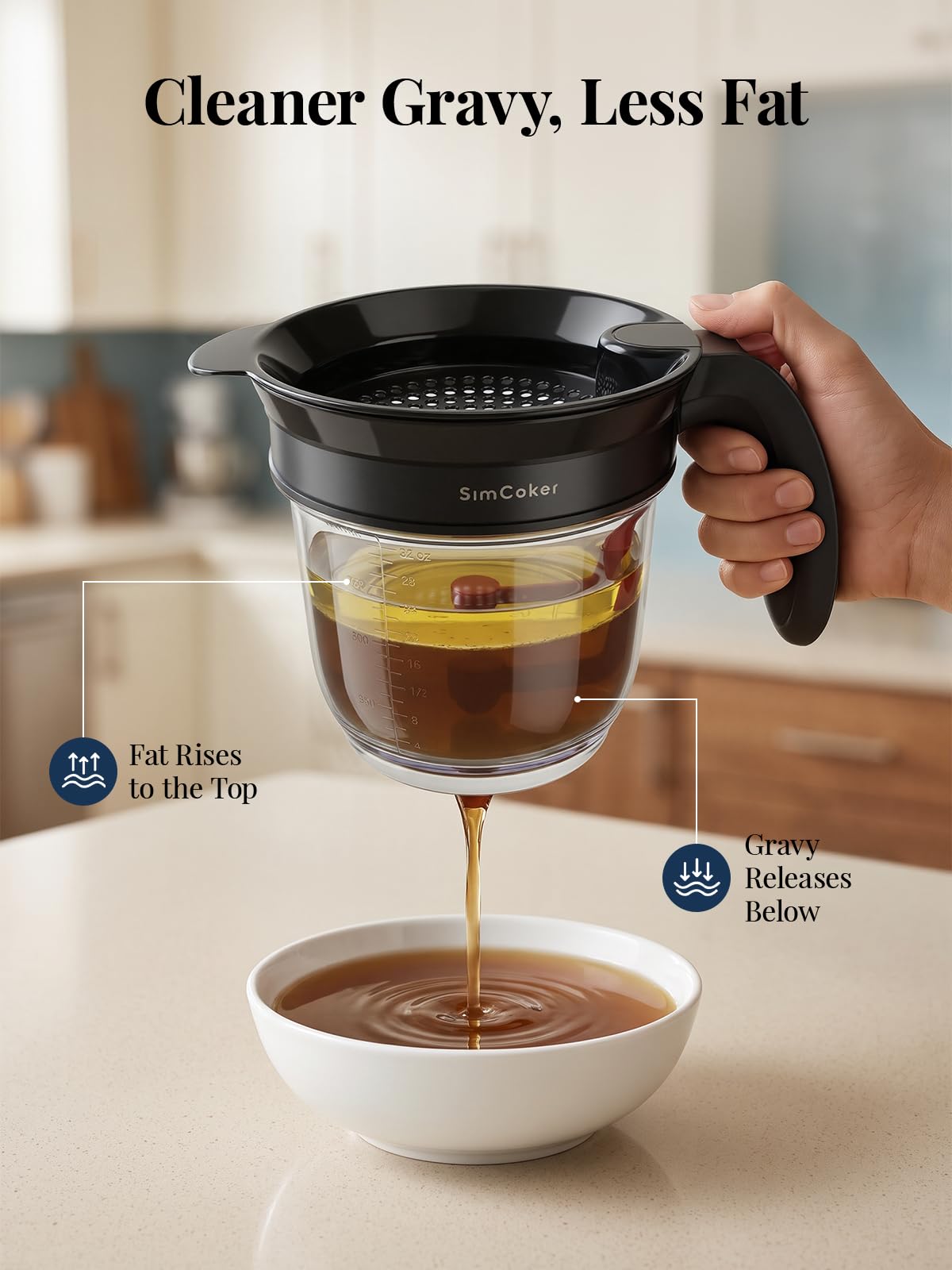 SimCoker Gravy Separator, Bottom Release Design, 4 Cup Black