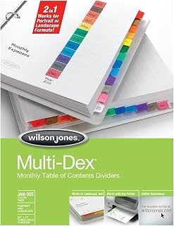 Wilson Jones MultiDex Dividers, Jan-Dec Tab Index, Multicolor Tabs with Black Print, Pre-Labeled, Table of Contents (W90303)