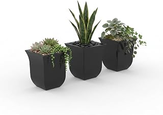 Mayne Vescott 8in Self-Watering Square Wall Mount Planter, Black, 3-Pack | Self-watering, Fade resistant, Wall-mounted or tabletop, Built-in overflow, Removable liner, 2-year warranty