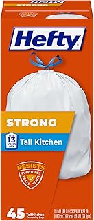 Hefty Strong 13G Tall Kitchen Trash Bags, White, Unscented, 45ct