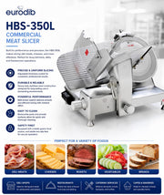 Commercial Meat Slicer by Eurodib – Anodized aluminum body, Stainless steel blade, Model HBS-350L