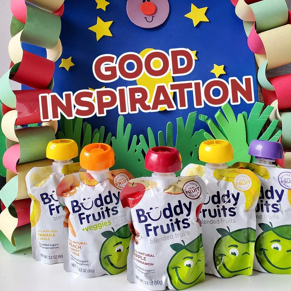 Snacks To Go Orchard Blend Unsweetened Applesauce 3.2oz Pouch (18pk) Gluten-Nut-Dairy-Preservatives-BPA Free by Buddy Fruits – 3.2 Ounce (Pack of 18), White, Pack of 18