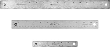 Westcott Stainless Steel Ruler Set with Flexible Design, Non-Slip Cork Base, for Crafting, Office, Classroom, Back to School Supplies, Includes 6-, 12-, & 15-inch Rulers, 3 Pack