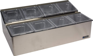 Ez-Chill Food Prep Center Self-Service with Hinged Lid for Bars by San Jamar – 8 Pans, 0.0 ounces, Stainless Steel, Stainless, Model FP9248FL