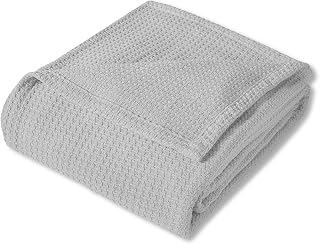 1 Pc Silver King Size 100% Cotton Houndstooth Stitch Pattern Woven Blanket