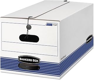 Bankers Box 0070503 STOR/FILE Storage Box, Legal, String and Button, White/Blue, 4/Carton
