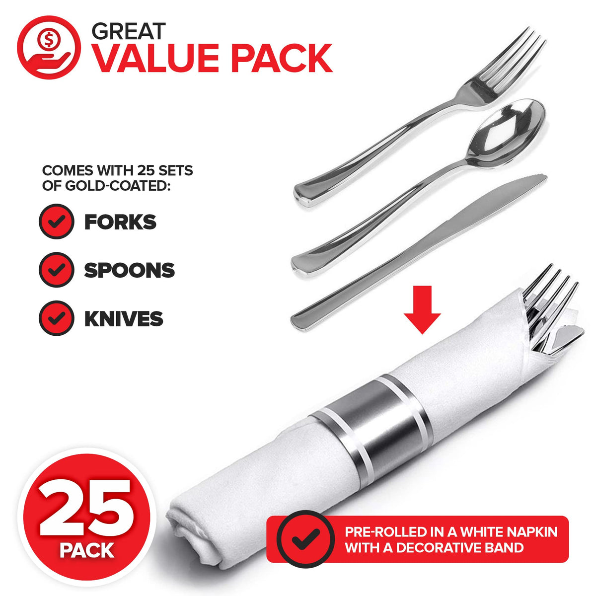 Stock Your Home 25 Count / Silver / Formal Spoons