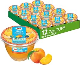 Dole Fruit Bowls Diced Peaches in 100% Juice Snacks, 7oz 12 Total Cups, Gluten & Dairy Free, Bulk Lunch Snacks for Kids & Adults