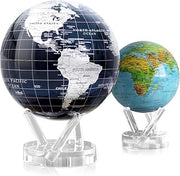 MOVA Globe Bundle – Jet Black and Silver 8.5” + Blue Relief Map 4.5” | Solar-Powered Rotating Globes | No Batteries or Cords | Modern Minimalist Meets Geography Decor Gift