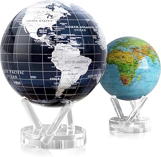 MOVA Globe Bundle – Jet Black and Silver 8.5” + Blue Relief Map 4.5” | Solar-Powered Rotating Globes | No Batteries or Cords | Modern Minimalist Meets Geography Decor Gift