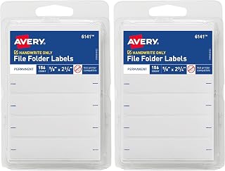 Avery File Folder Labels, 5/8" x 2-3/4", White, Non-Printable, 156 Blank Labels Total (6141) (Pack of 2)