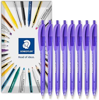 STAEDTLER 4230 Retractable Ballpoint Pen, Pack of 8 in Envelope, Purple | Triangular Barrell, 1.0mm Line Width, Everyday Writing Pens, Home, Office, Work, Study