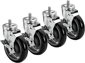 Krowne 28-146S Krowne Threaded Stem Caster, Swivel with Brake, 5" Diameter, 3/4"-10 x 1" Threaded stem, 220 lbs per Caster Load Capacity, Grease Resistant, Raises Height of Equipment 6" (Set of 4)