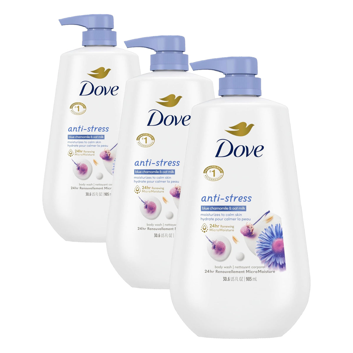 Dove 30.6 Fl Oz (Pack of 3) / Chamomile / Púrpura Body Washes