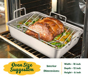 E-far Stainless Roaster with Racks, 16 by 11.5 Inch, Silver Large