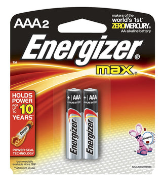 MAX Alkaline Batteries AAA 2 Each by Energizer – 2 Pack, Model EVEE92BP2 E92BP2