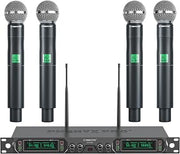 Phenyx Pro 4-Ch UHF Fixed Frequency Wireless Microphone System PTU-5000-4H | 4 Dynamic Handheld Mics, Metal Build, 260 ft Range, Singing, Church Services, Group Vocals, Small Stages