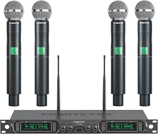 Phenyx Pro 4-Ch UHF Fixed Frequency Wireless Microphone System PTU-5000-4H | 4 Dynamic Handheld Mics, Metal Build, 260 ft Range, Singing, Church Services, Group Vocals, Small Stages