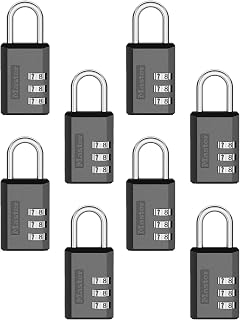 Master Lock Combination Padlock, Resettable 3-Digit Code 8-Pack 647BLKEC8 | 1-3/16-inch Metal Combination Lock, Set Your Own Combination Locker Padlock, Travel Lock For Luggage Or Backpack
