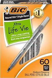 BIC Round Stic Xtra Life Ballpoint Pen, Ultra Long Lasting and Consistent Ink Flow, 60-Count in Black Ink (Pack of 9)