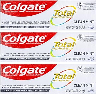 Colgate Total Toothpaste, Clean Mint, Travel Size 0.88 oz (24.9g) - Pack of 3