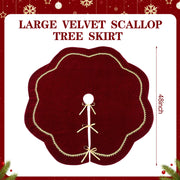 Arrowbash Velvet Tree Skirt, 48 Inch Diameter, Red with Scalloped Edge