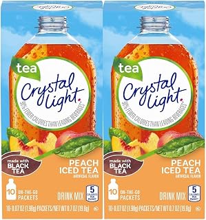 Kraft Crystal Light On-The-Go Drink Mix Packets, Zero Sugar Powdered Water Enhancer, Artificially Flavored Low Calorie Beverage Mix, Made with Black Tea, Peach Iced Tea, 0.07 Ounce Packets, 10 Count (Pack of 2)