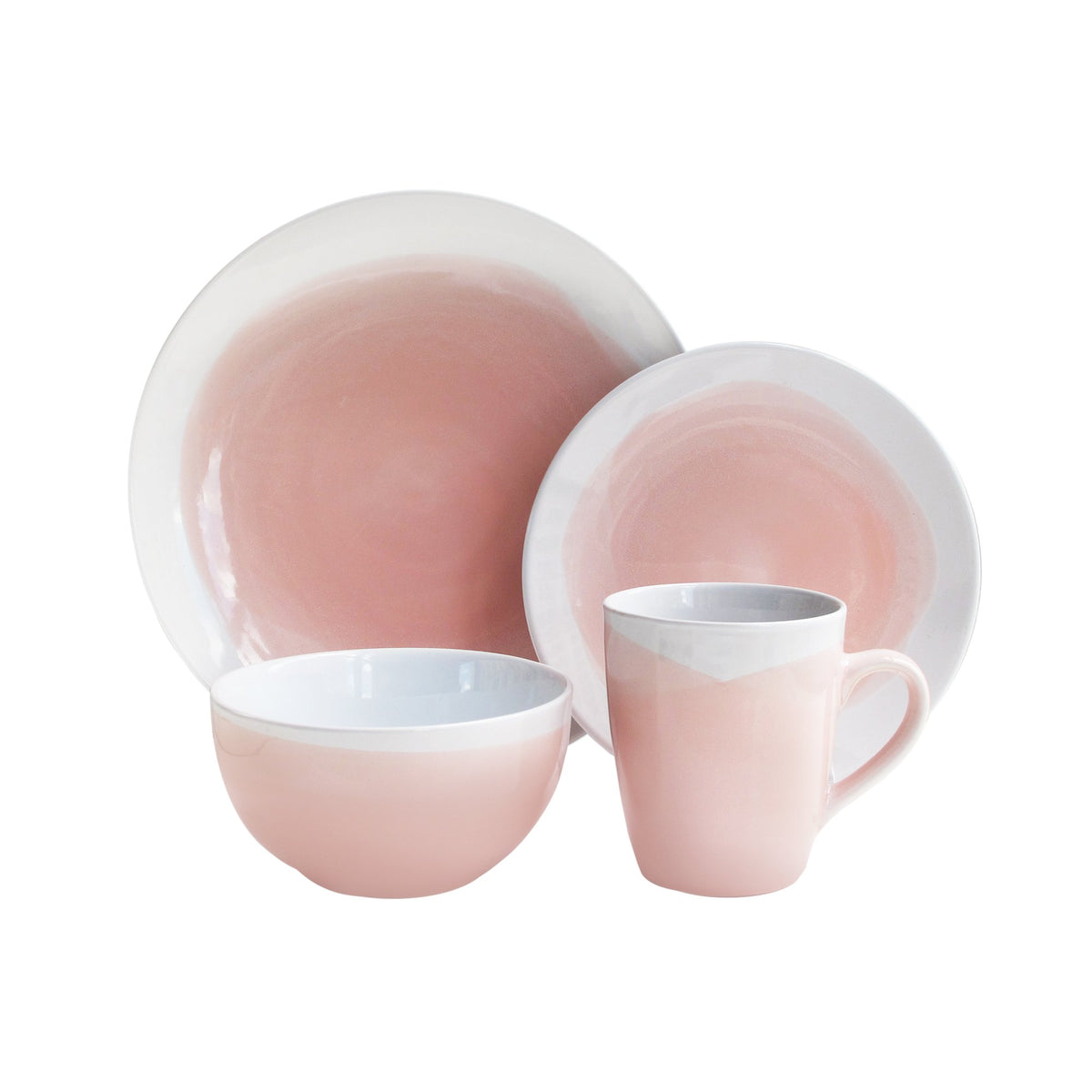 Oasis Round Dinnerware Set-Pink/White by American Atelier – 10.5x10.5", Stoneware, Pink, Pack of 16, Model 6693-16-RB