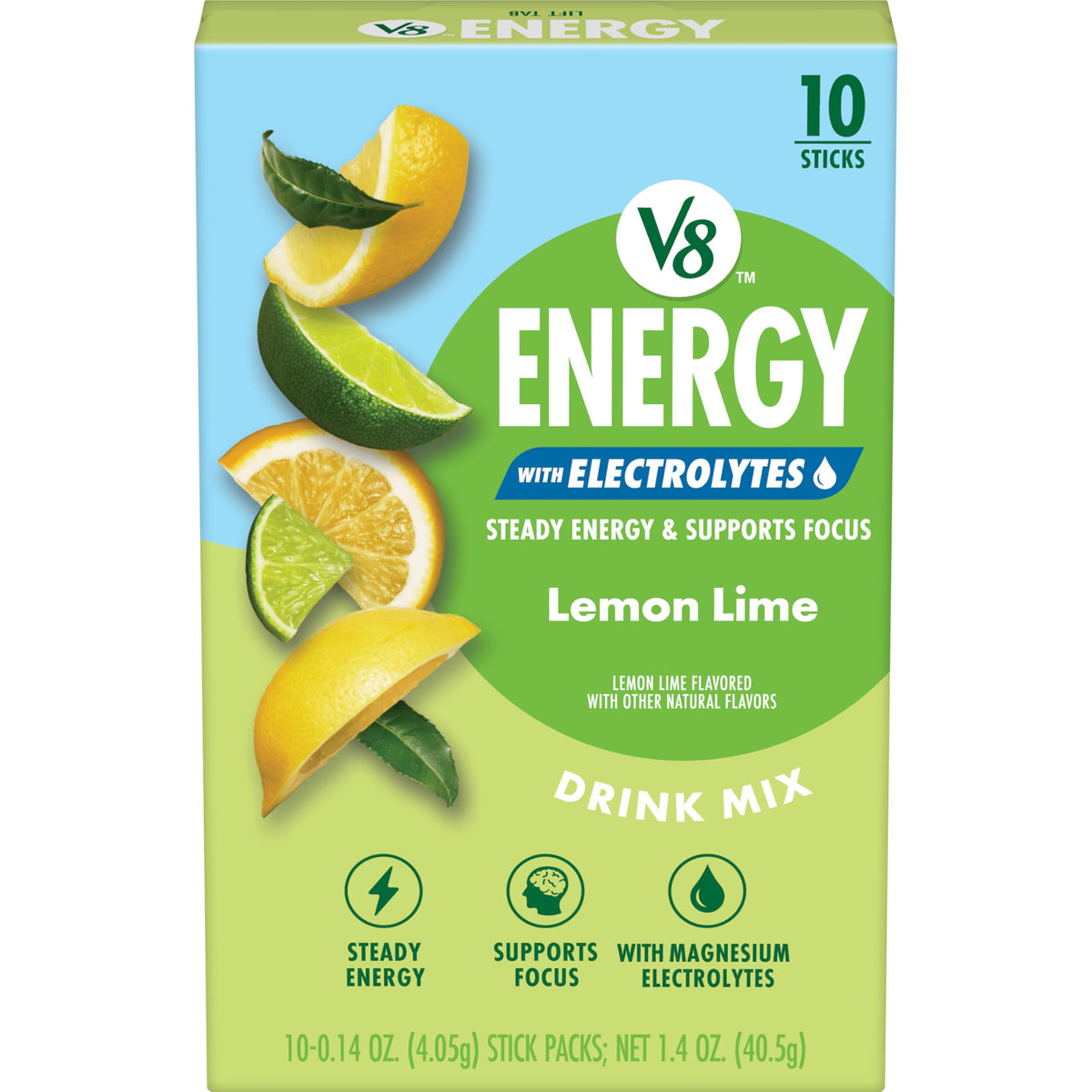 Energy Lemon Lime Energy Drink Powder by V8 – Pack of 10 (0.14 Ounce), Model 200000029725